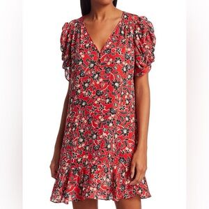 Parker 100% Silk Red Floral Corinne Dress